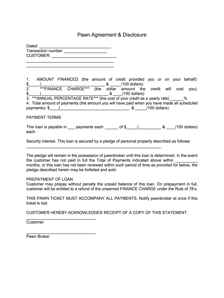 Printable Pawn Shop Forms Printable Forms Free Online