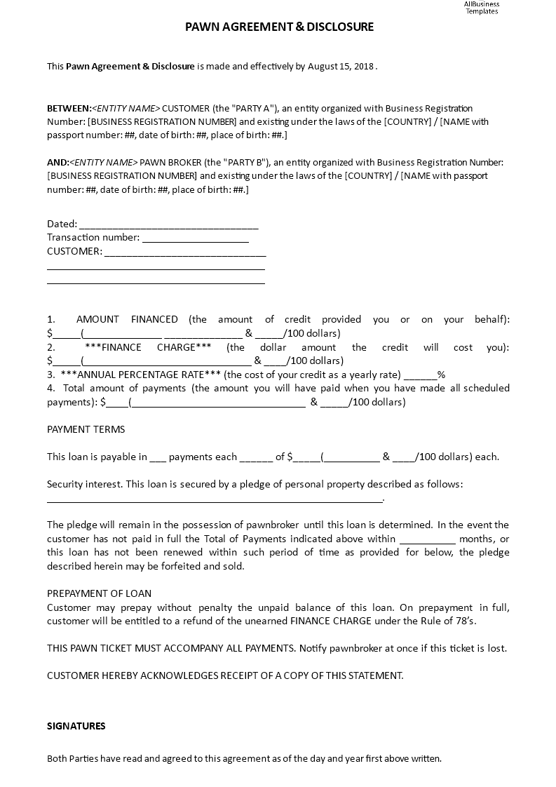 Printable Pawn Shop Forms Printable Forms Free Online