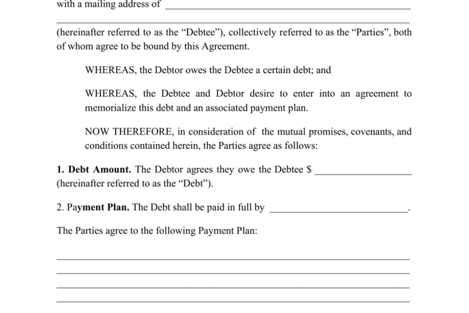 Printable Payment Agreement Form Printable Forms Free Online