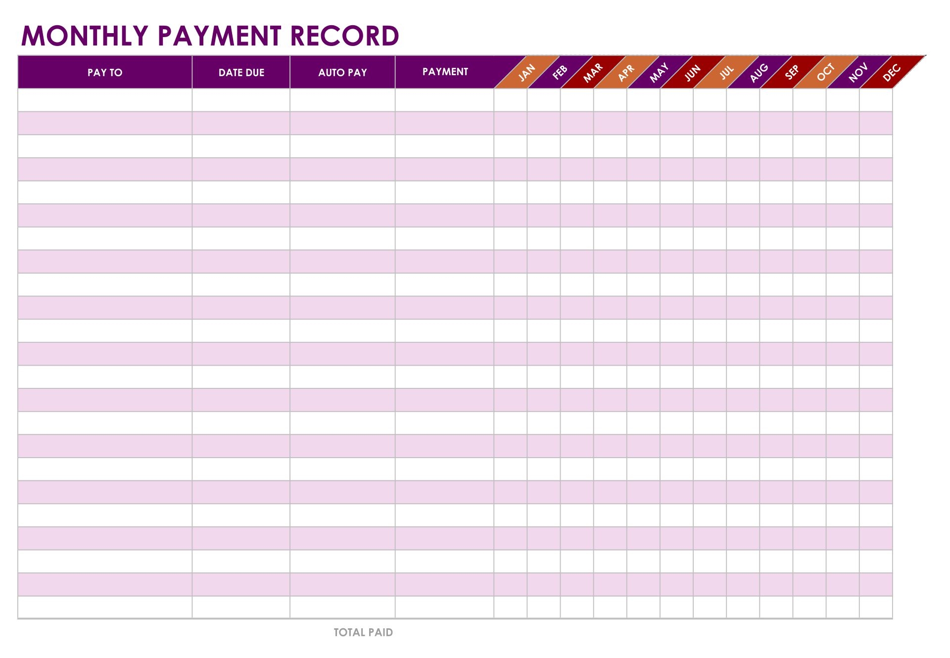 Printable Payment Log