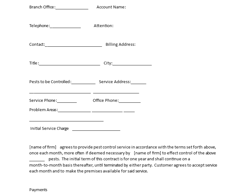 Printable Pest Control Service Agreement Template Printable Templates
