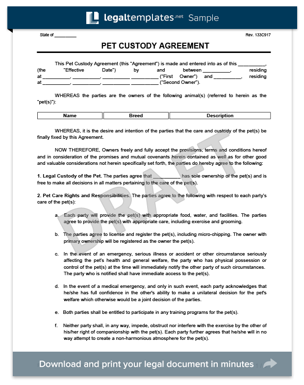 Printable Pet Custody Agreement