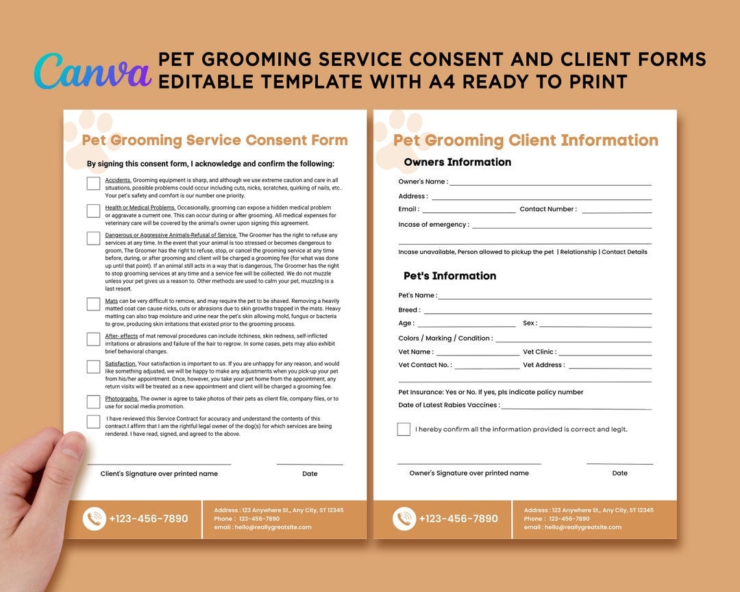 Printable Pet Grooming Business Forms Pet Grooming Salon Etsy
