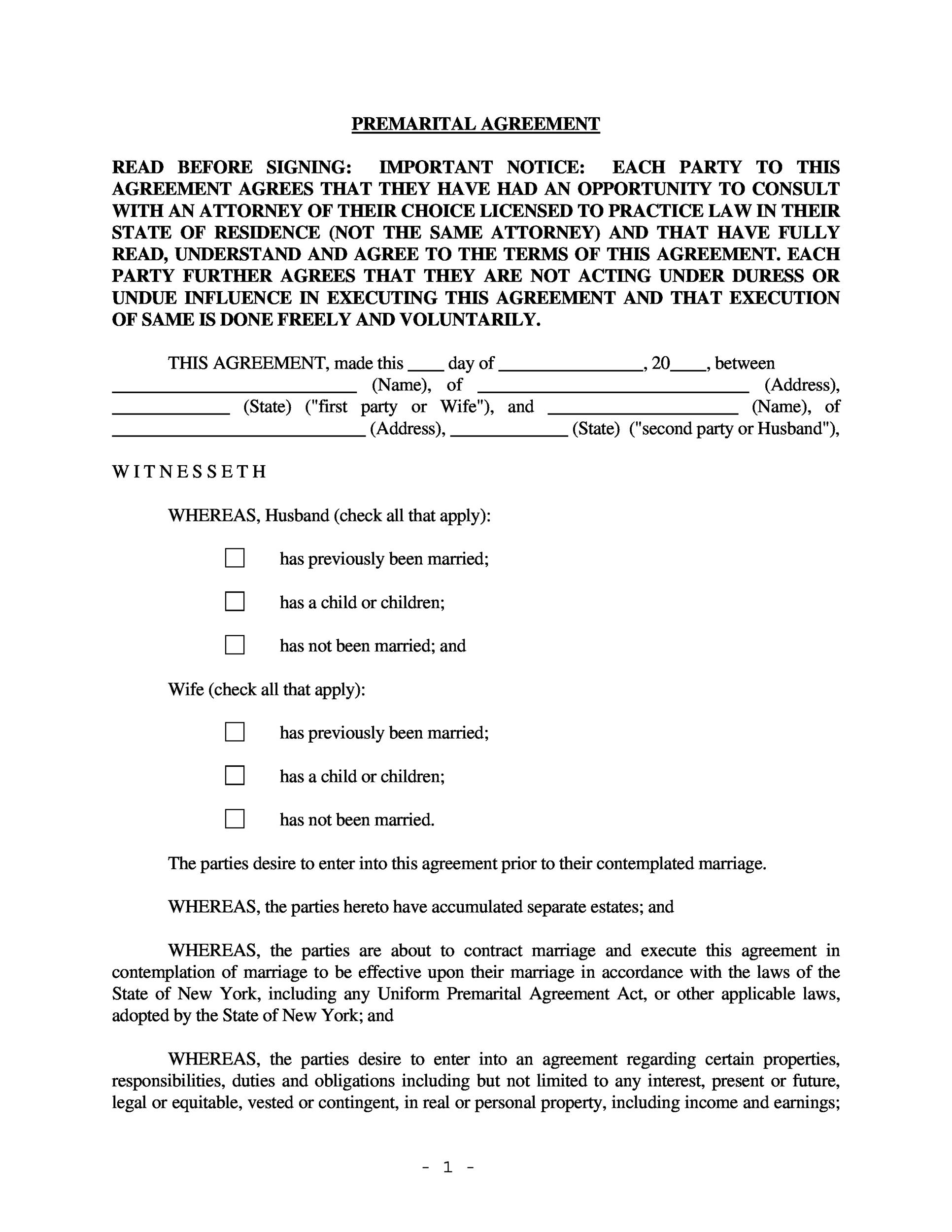 Printable Prenuptial Agreement Sample