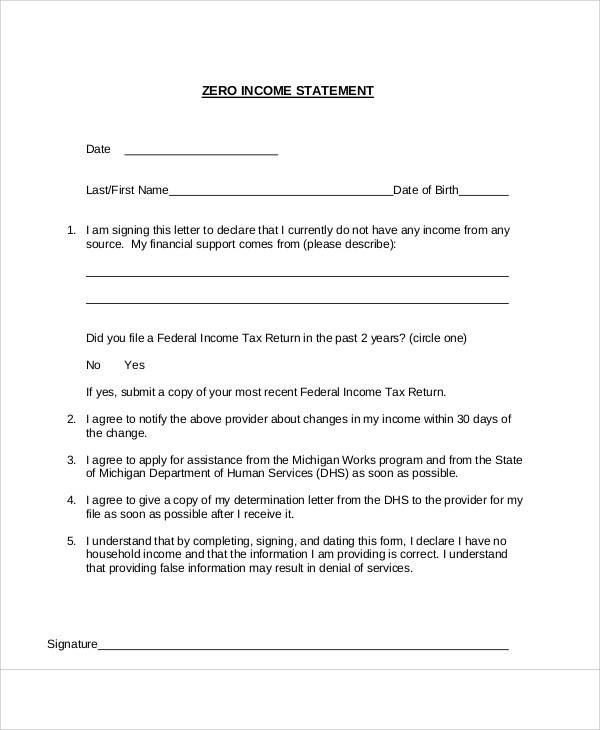 Printable Proof Of No Income Form Printable Forms Free Online