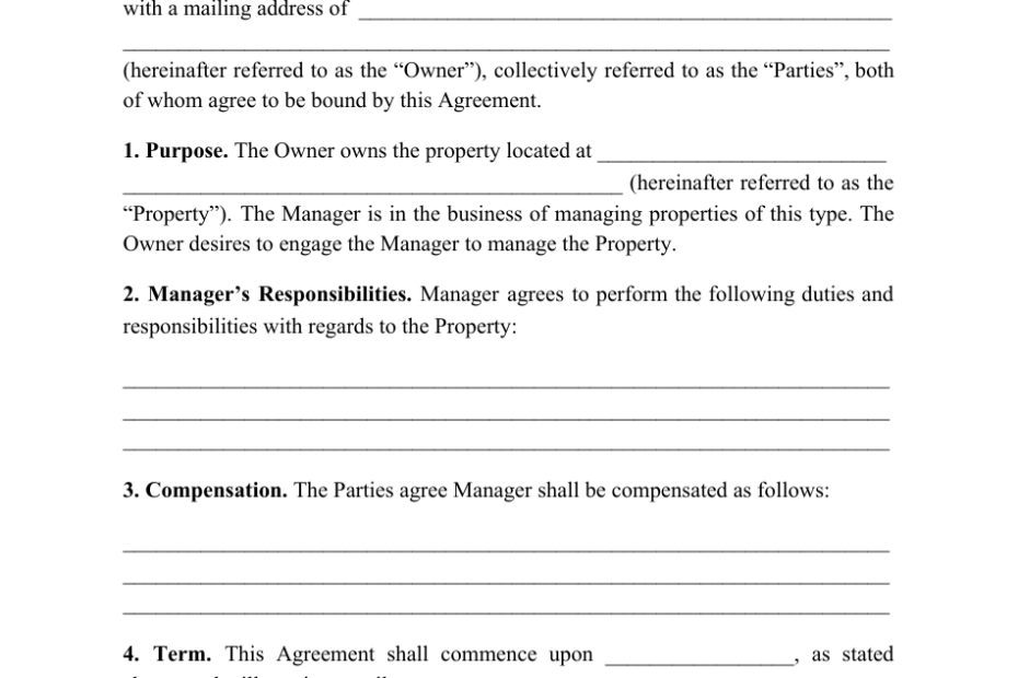 Printable Property Management Agreement Template Printable Templates