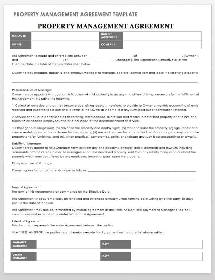 Printable Property Management Agreement Template