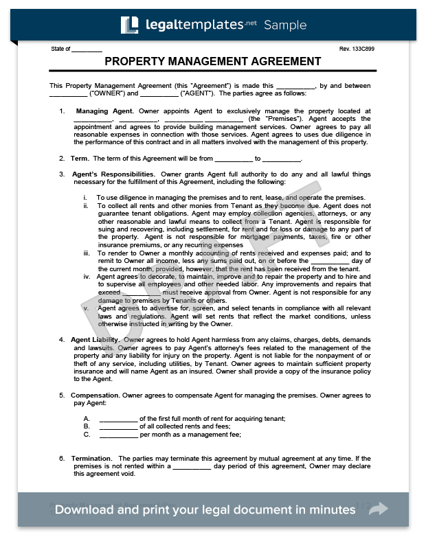 Printable Property Management Agreement Template