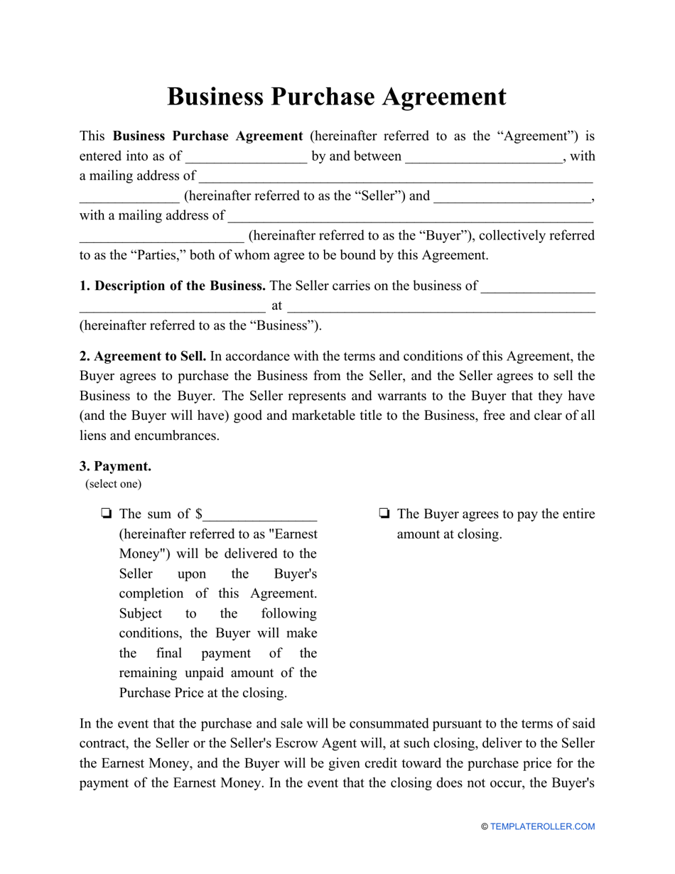 Printable Purchase Agreement