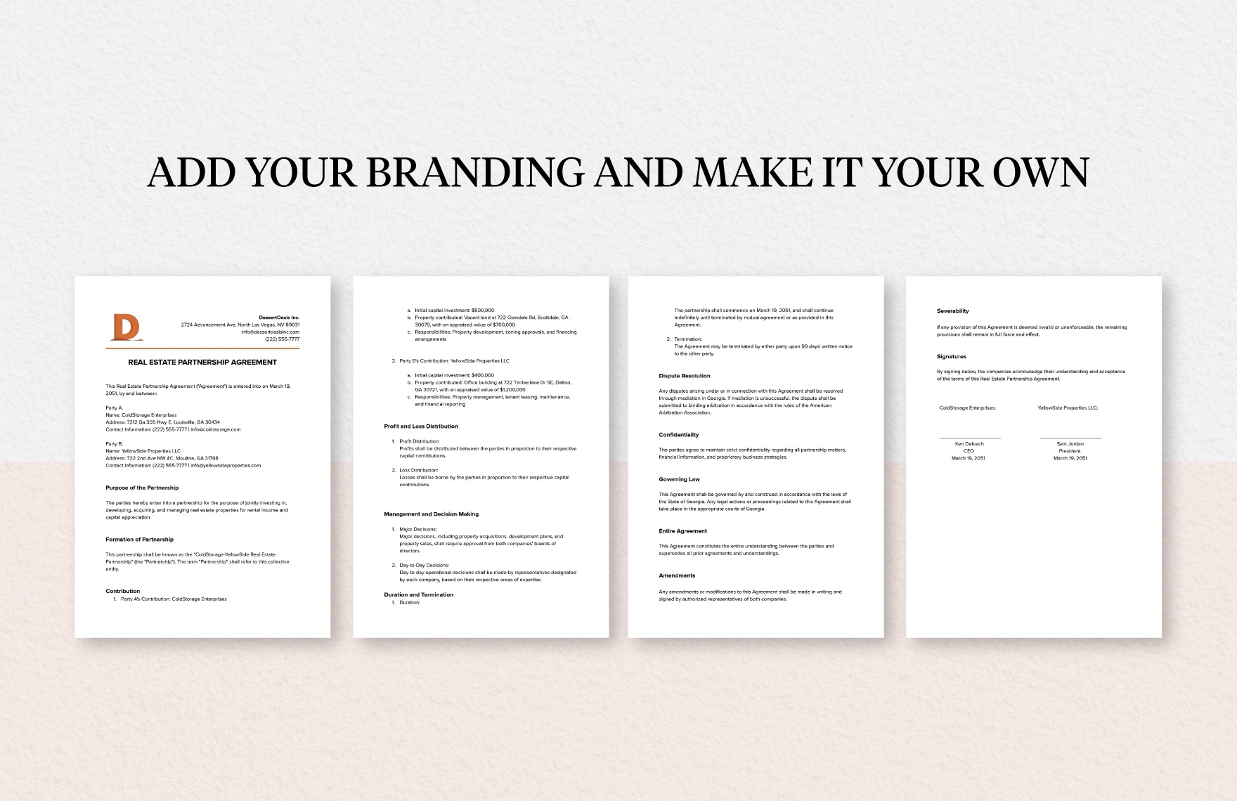 Printable Real Estate Partnership Agreement Template In Word PDF 