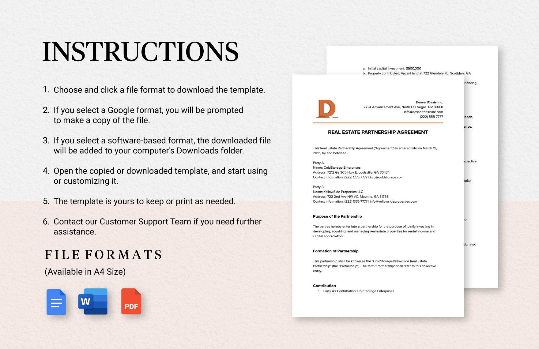 Printable Real Estate Partnership Agreement Template In Word PDF 