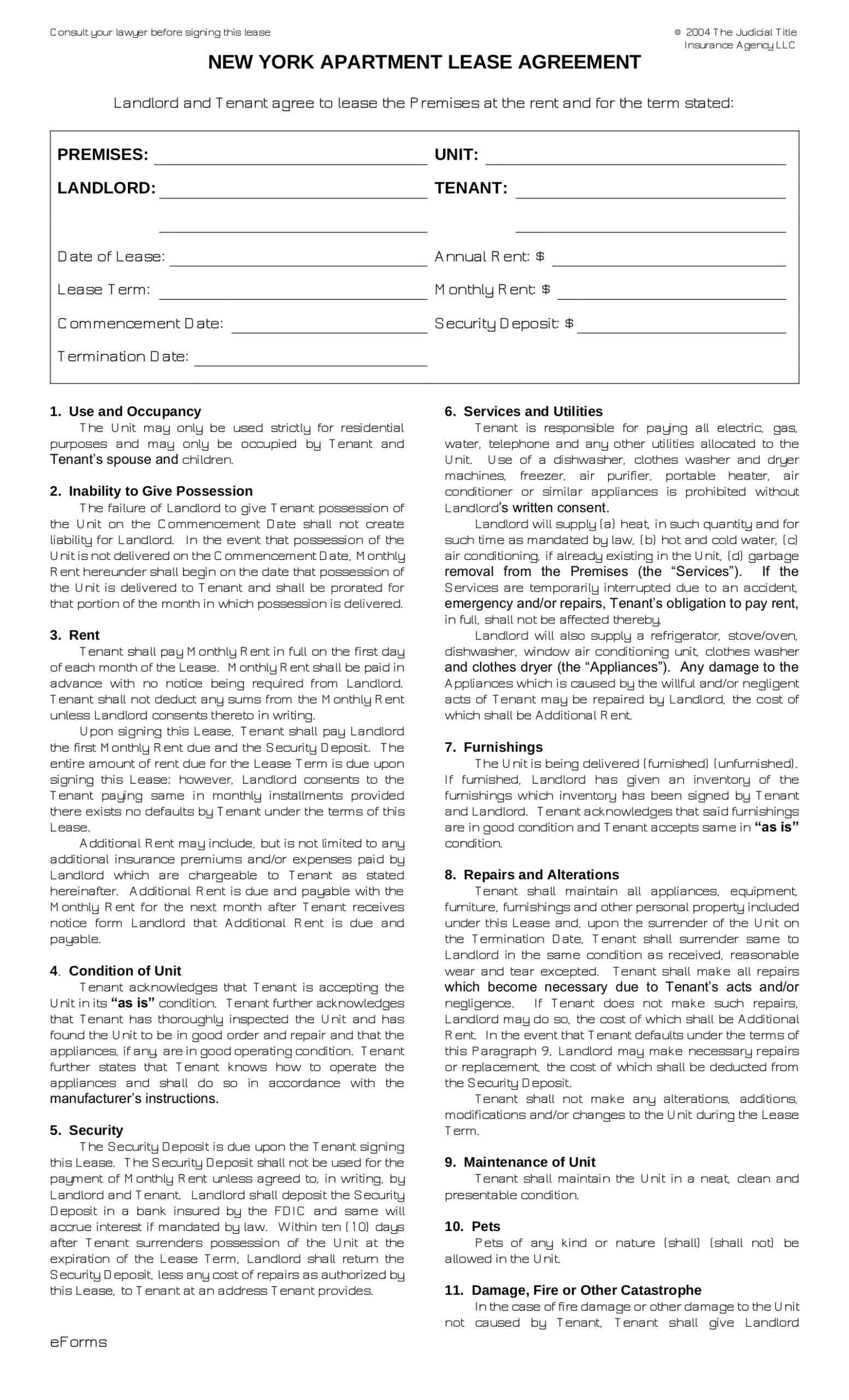 Printable Rental Agreement Ny State Lease Form Printable Forms Free 