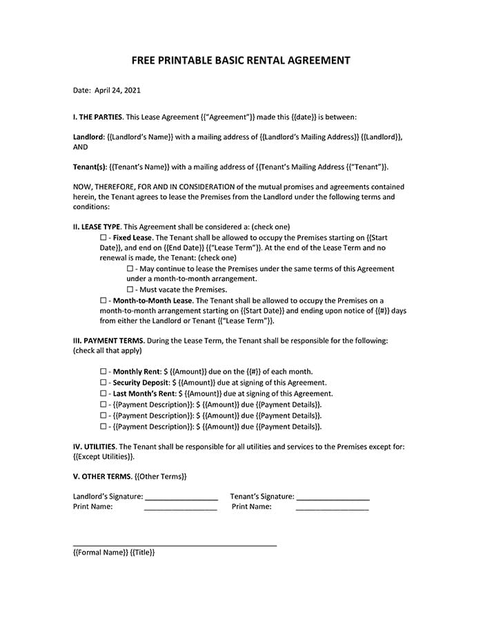 Printable Rental Agreement Online Free Download And Print For You 