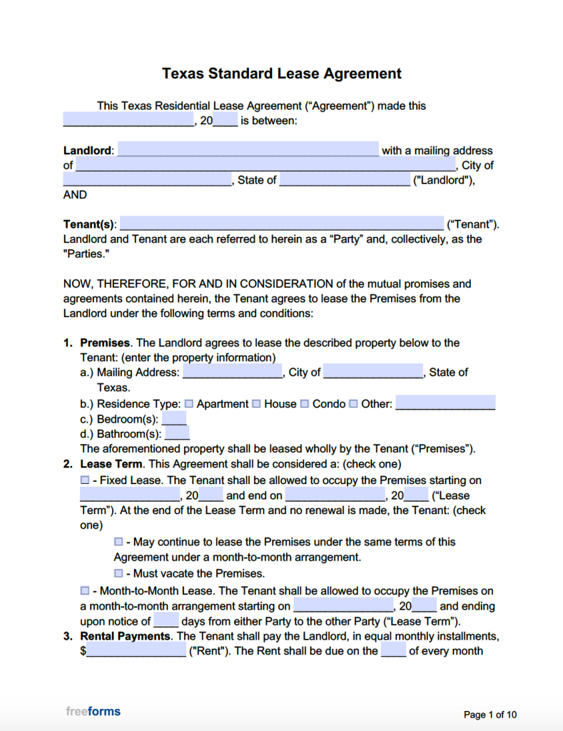 Printable Residential Rental Agreement