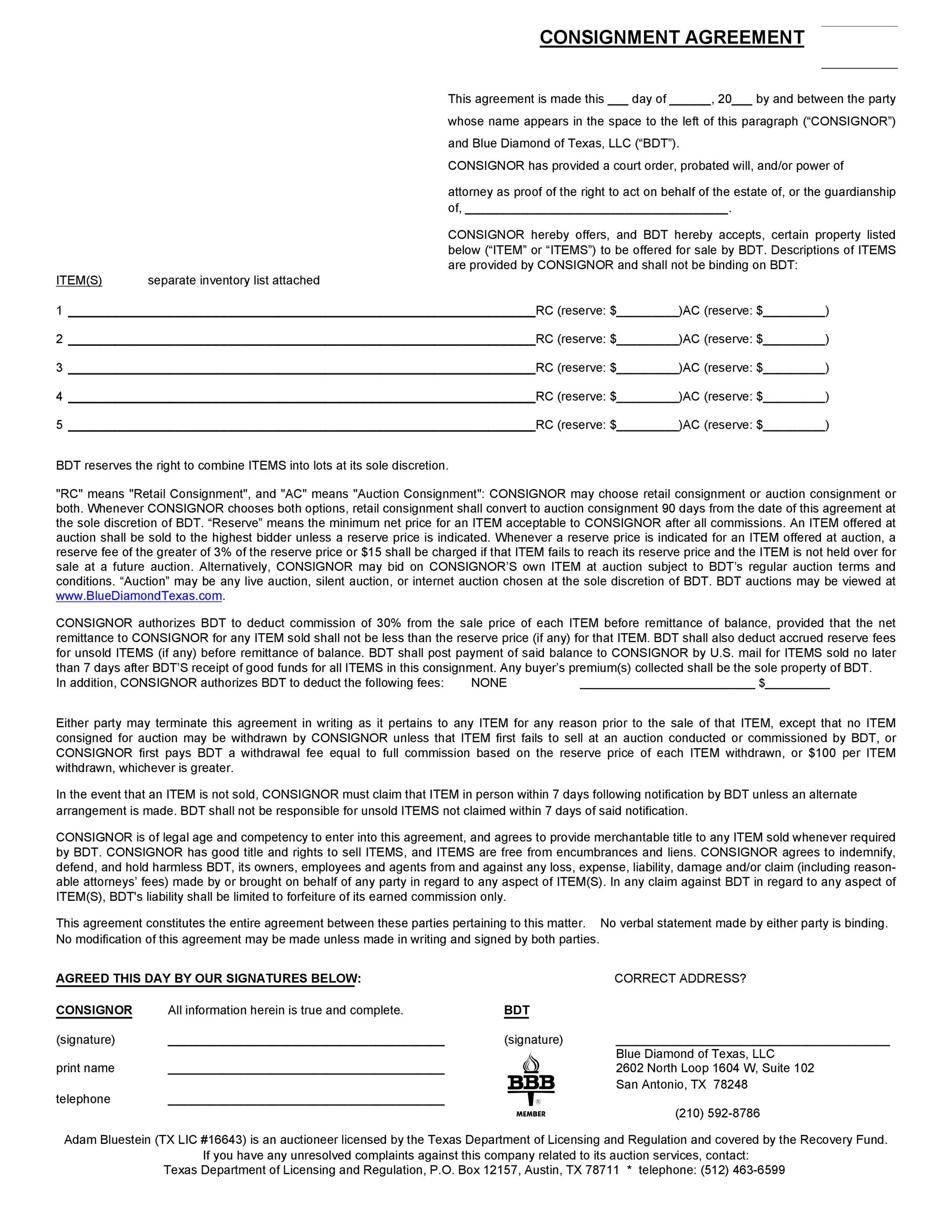 Printable Retail Consignment Agreement