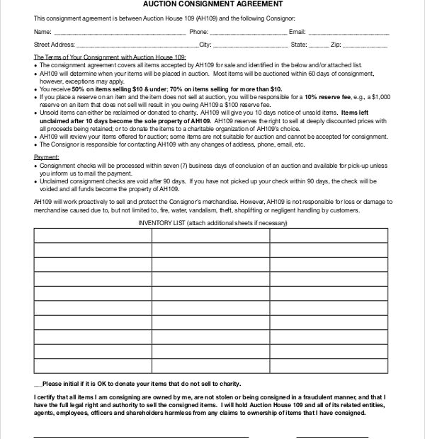 Printable Retail Consignment Agreement Printable Word Searches