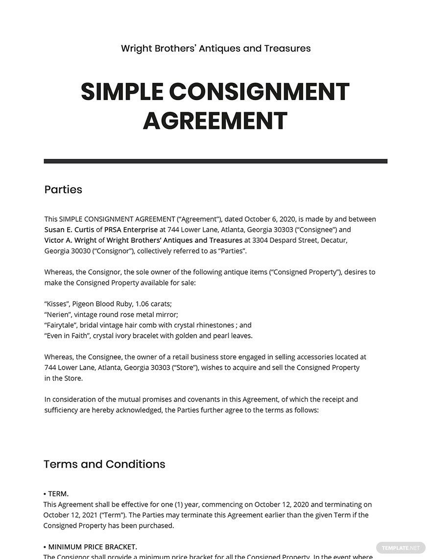 Printable Retail Consignment Agreement