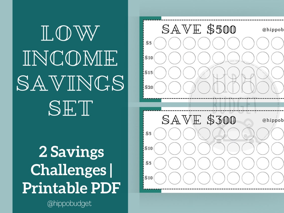 Printable Savings Challenge Set Low Income A6 Savings Trackers Cash 