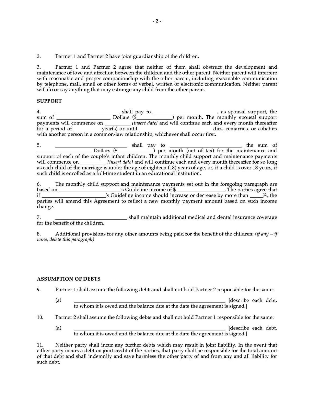 Printable Separation Agreement Form Ontario Printable Forms Free Online