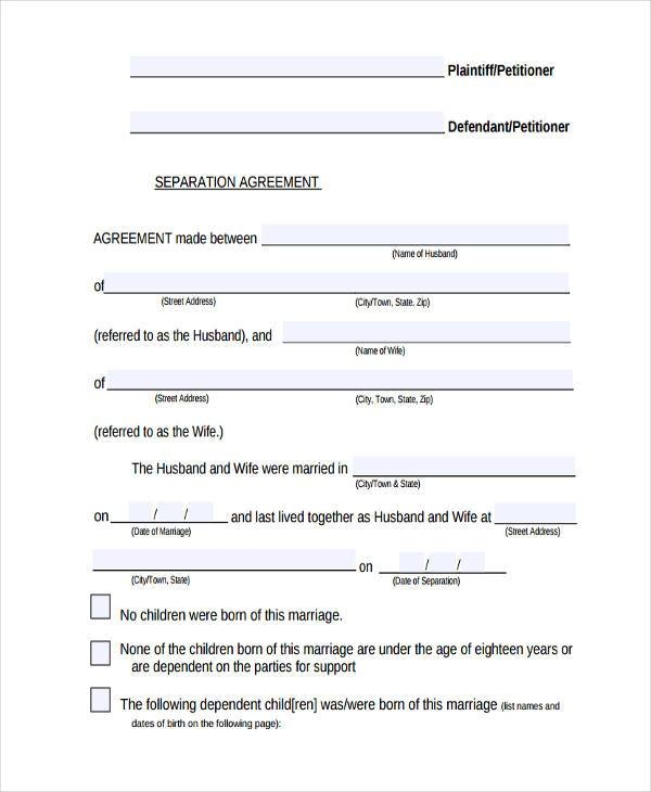 Printable Separation Agreement
