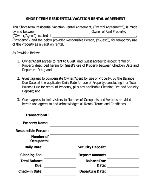 Printable Short Term Rental Agreement Printable World Holiday