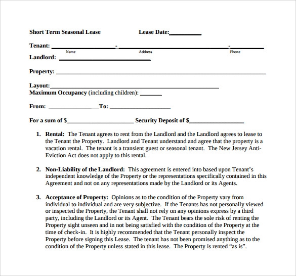 Printable Short Term Rental Agreement Printable World Holiday