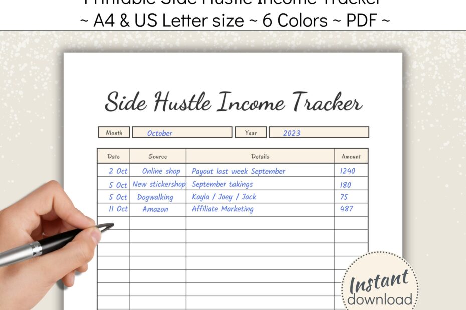 Printable Side Hustle Income Tracker Paycheck Planner Income Etsy