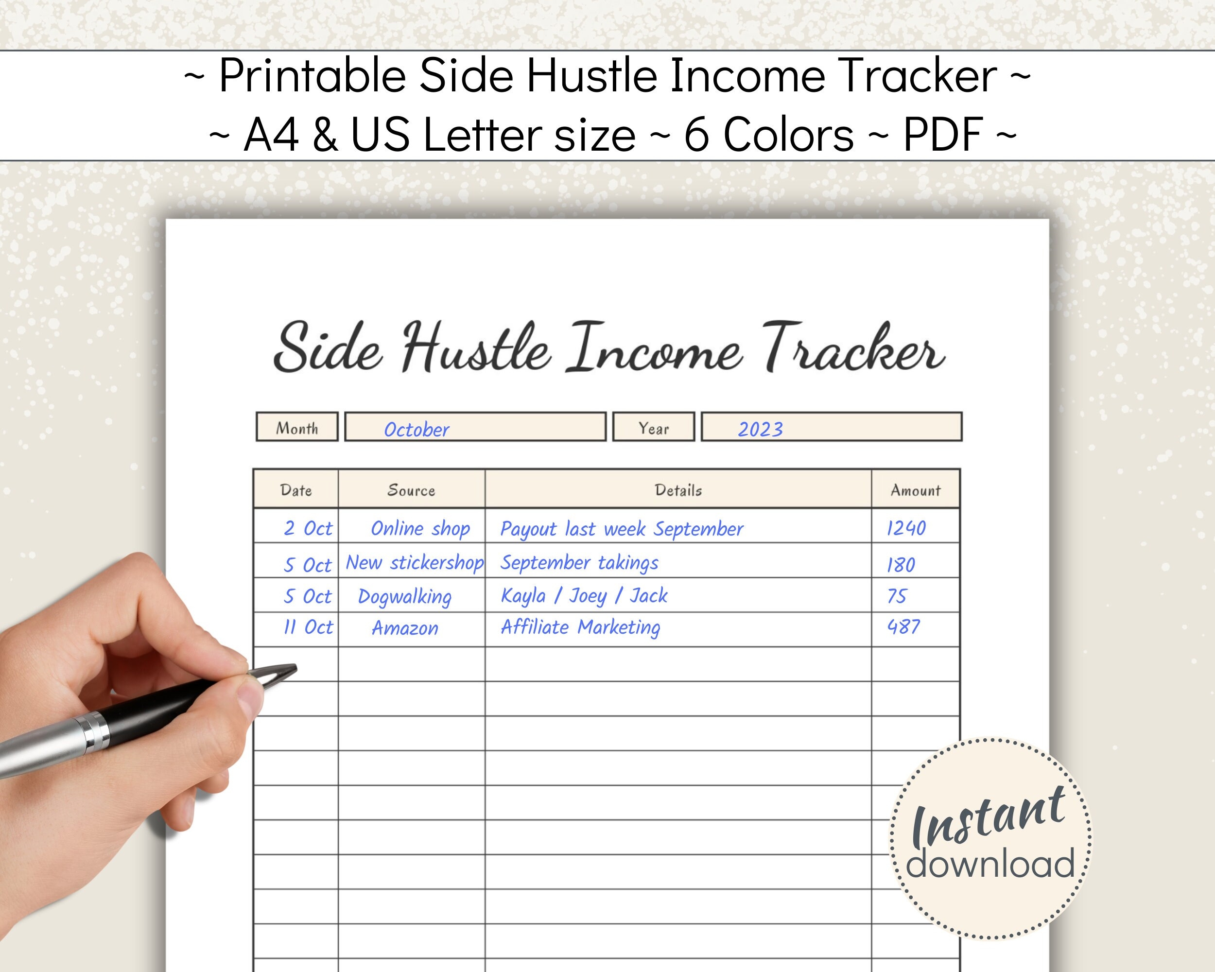 Printable Side Hustle Income Tracker Paycheck Planner Income Etsy