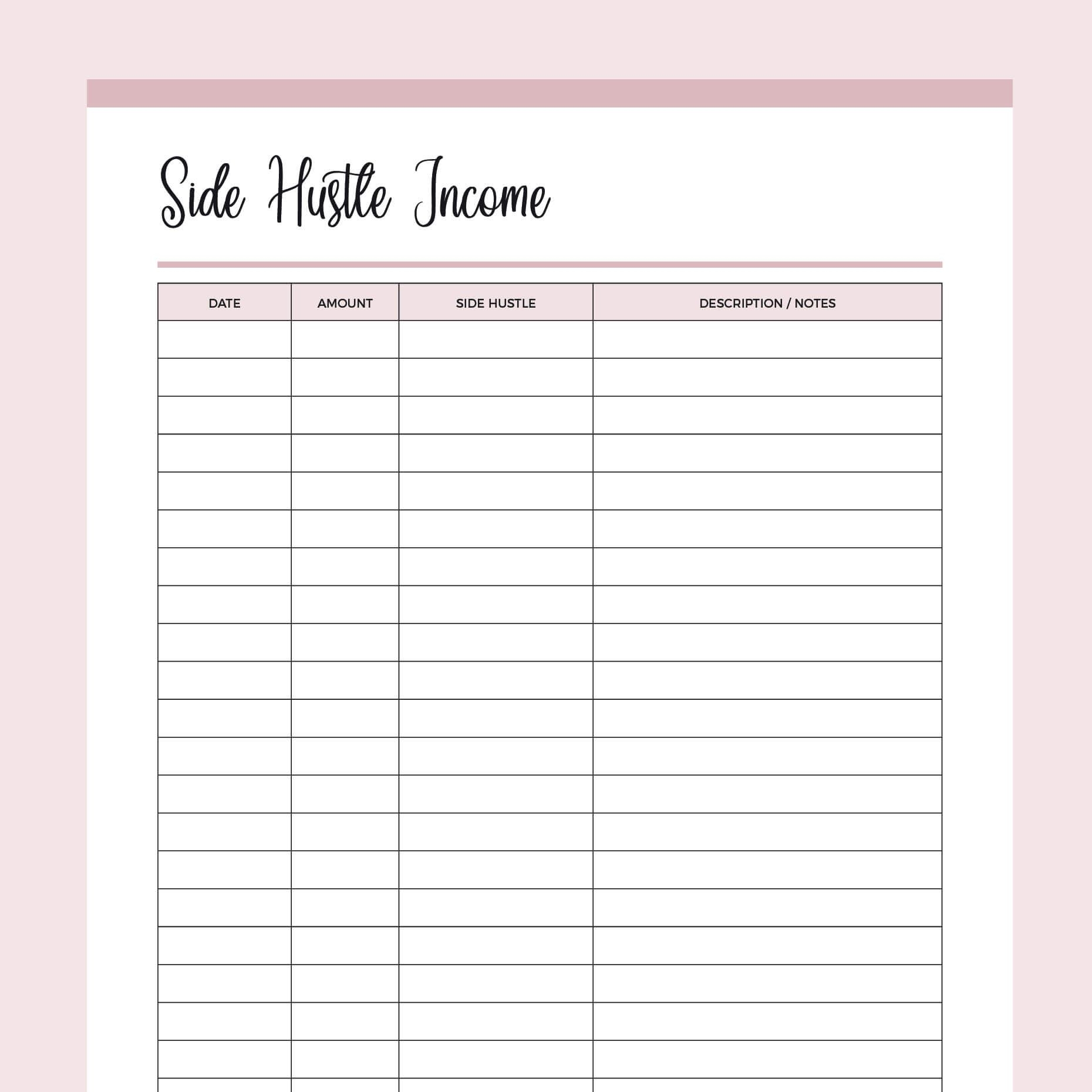 Printable Side Hustle Income Tracker Side Hustle Way To Make Money 