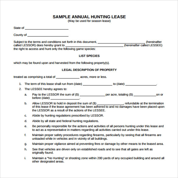 Printable Simple Hunting Lease Agreement Printable Lease Agreement