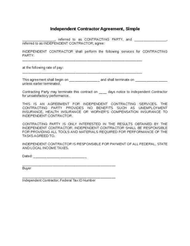 Printable Simple Independent Contractor Agreement