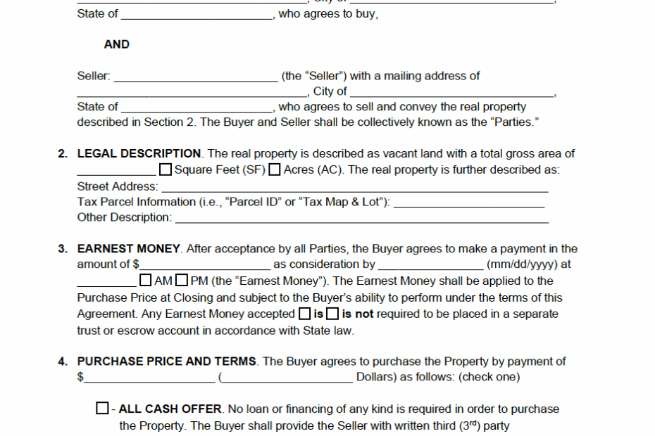 Printable Simple Land Contract Purchase Agreement Pdf Printable Form