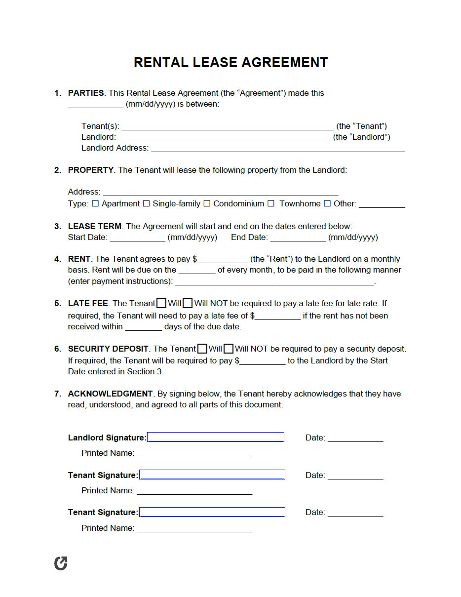 Printable Simple Lease Agreement Template Printables Template Free