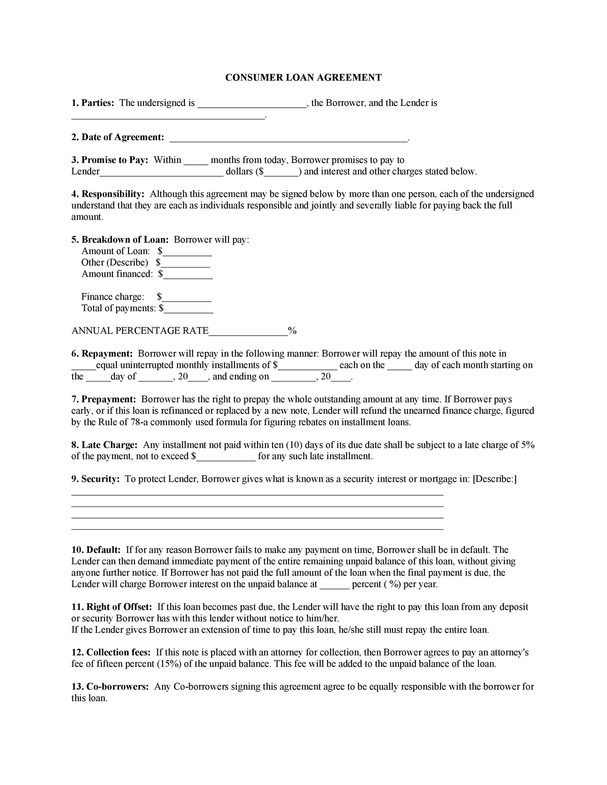Printable Simple Loan Agreement Sample