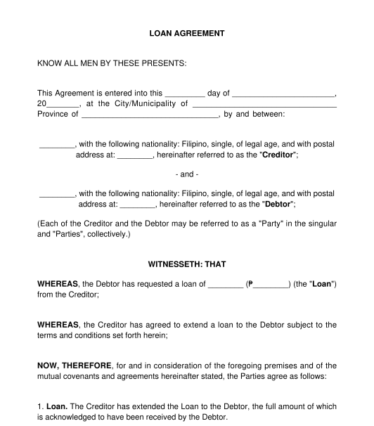 Printable Simple Loan Agreement Sample Printable Word Searches