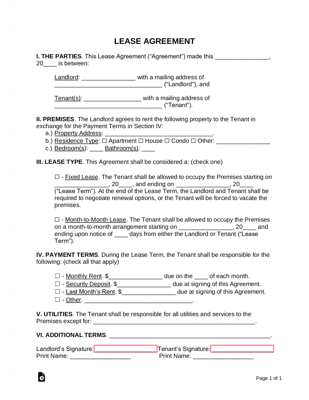 Printable Simple Rental Agreement