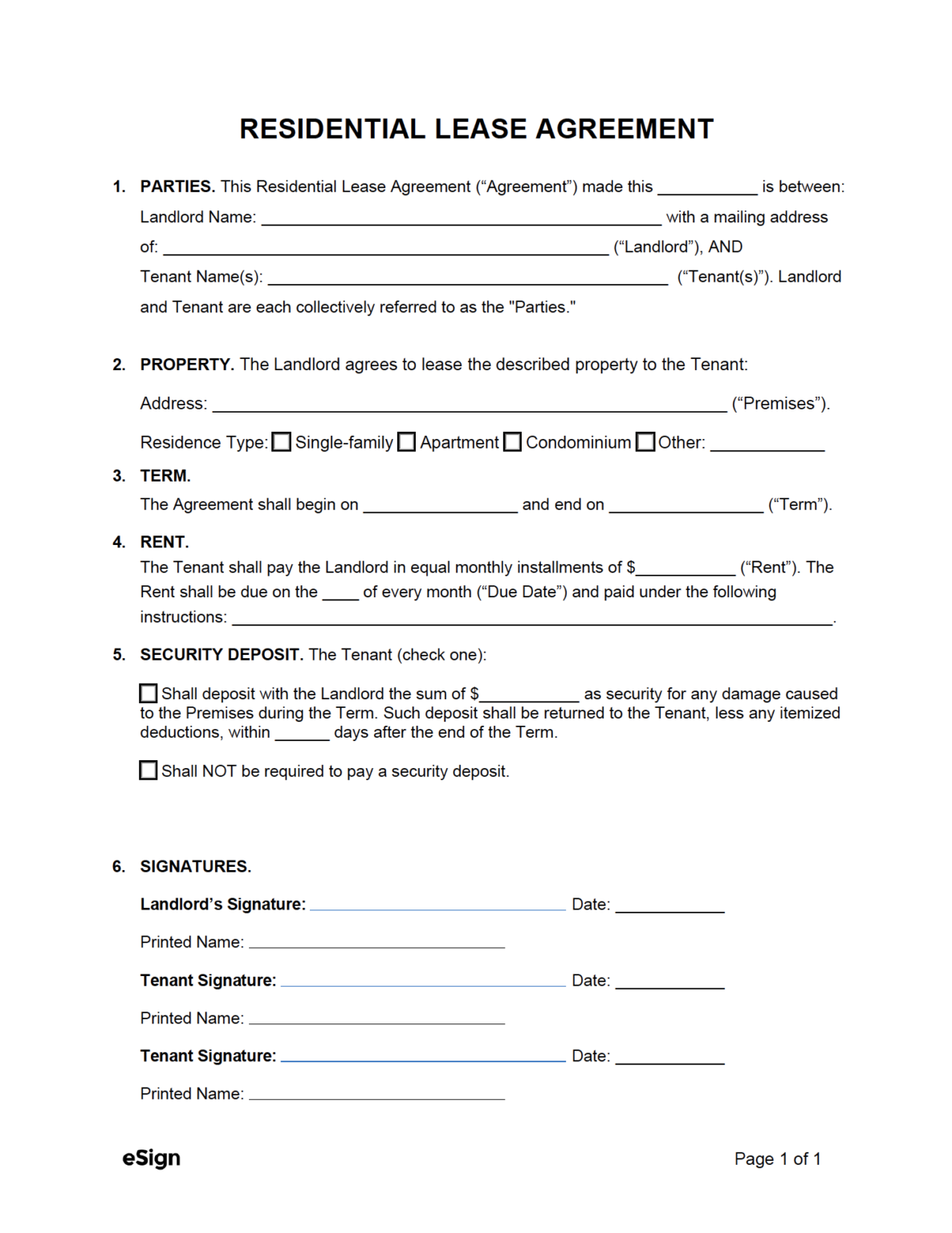 Printable Simple Residential Lease Agreement Printable Lease Agreement