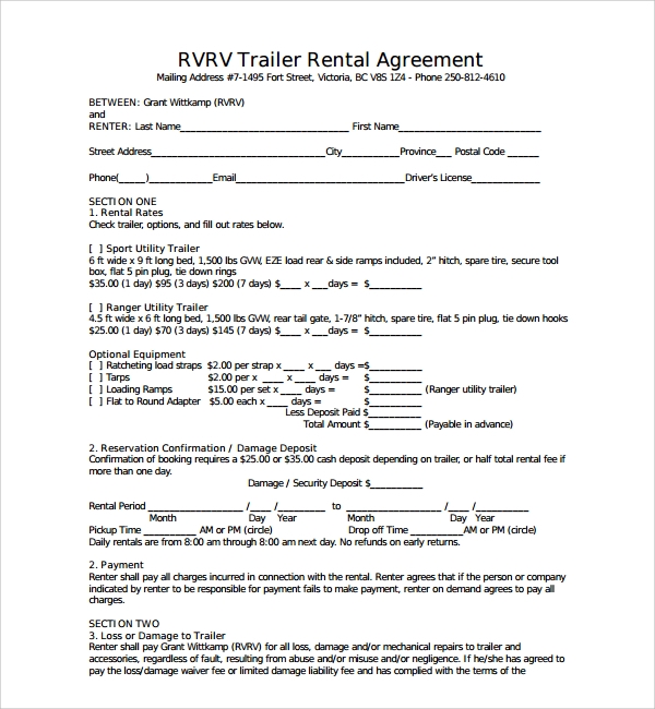 Printable Simple Rv Lot Rental Agreement Printable Templates