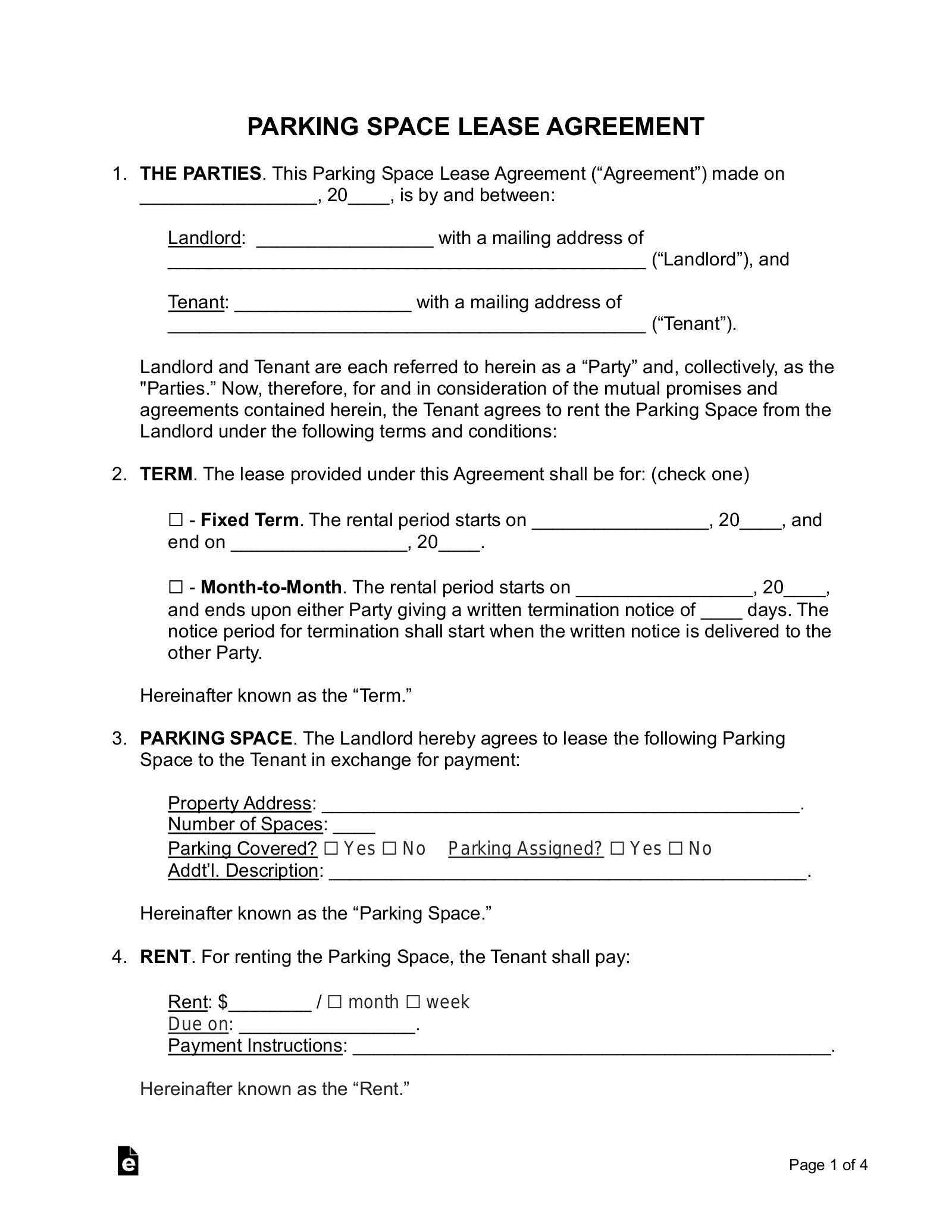 Printable Simple Rv Lot Rental Agreement