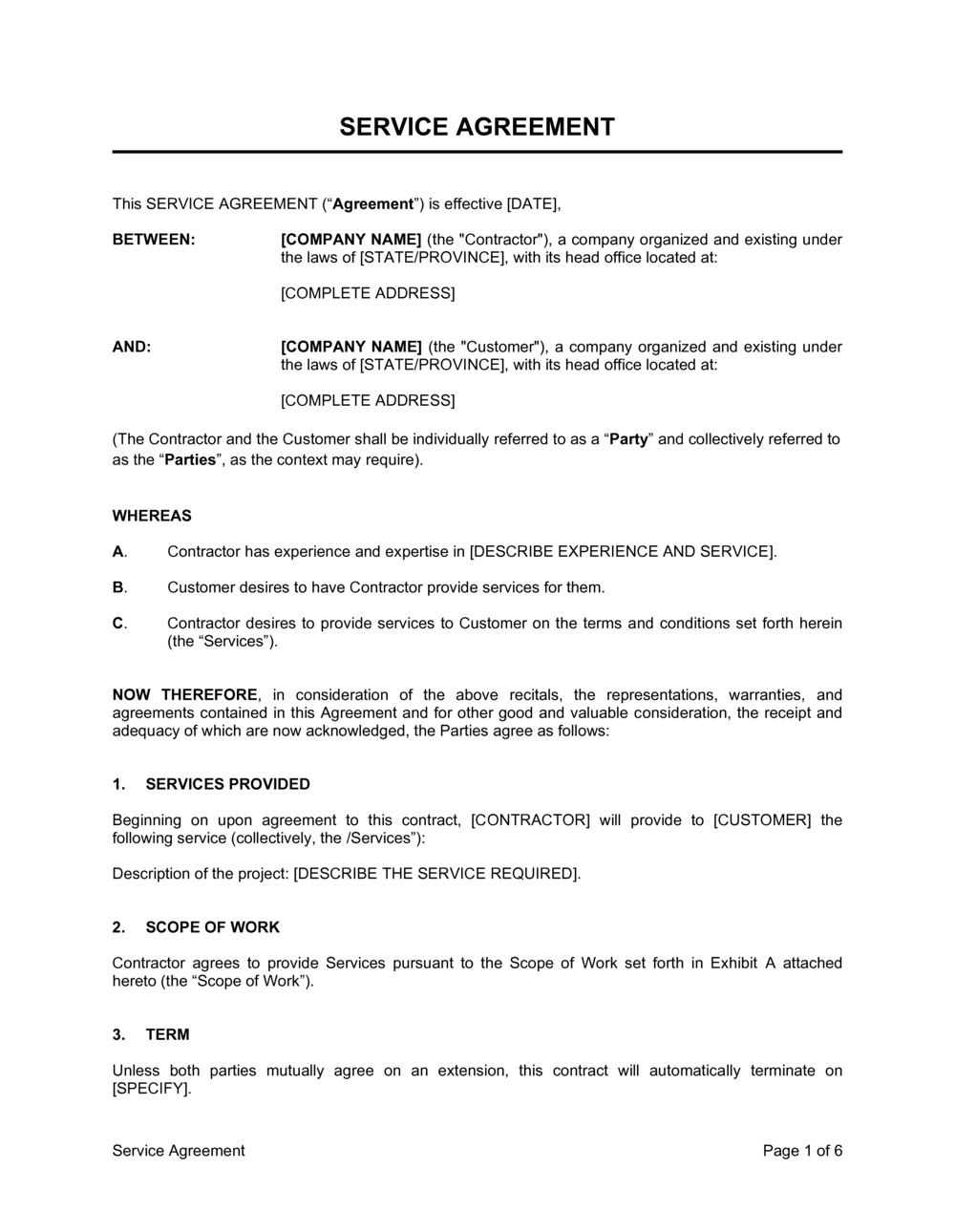 Printable Simple Service Agreement