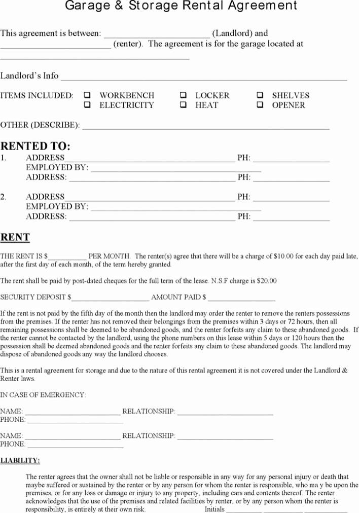 Printable Simple Storage Agreement