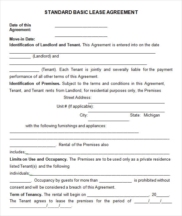 Printable Standard Lease Agreement