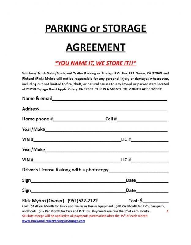 Printable Storage Rental Agreement Form