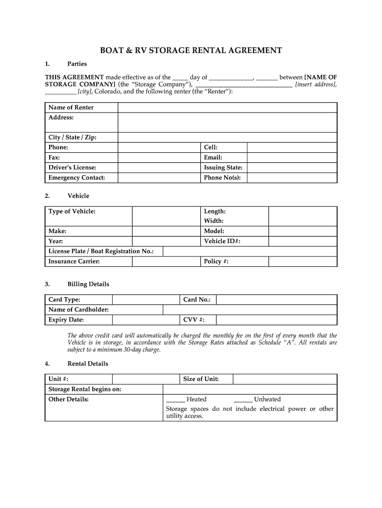 Printable Storage Rental Agreement Form Falljobros
