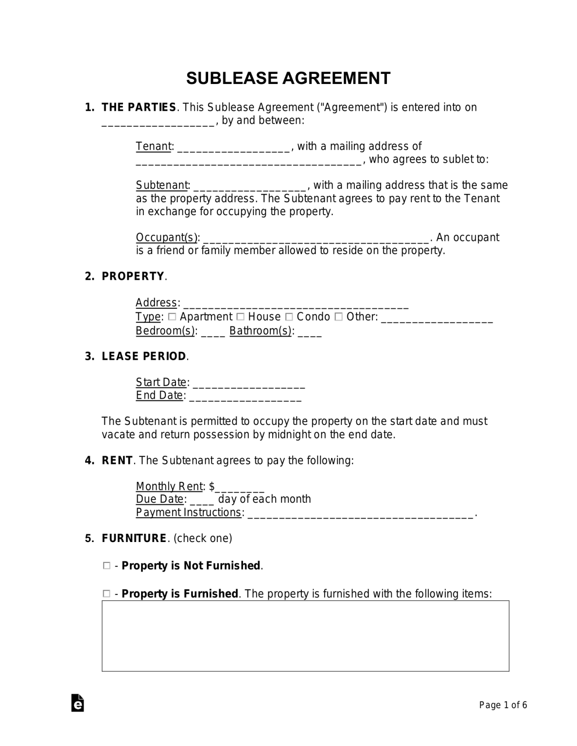 Printable Sublease Agreement Printable Word Searches
