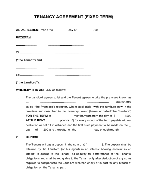 Printable Tenant Agreement Form Printable Forms Free Online