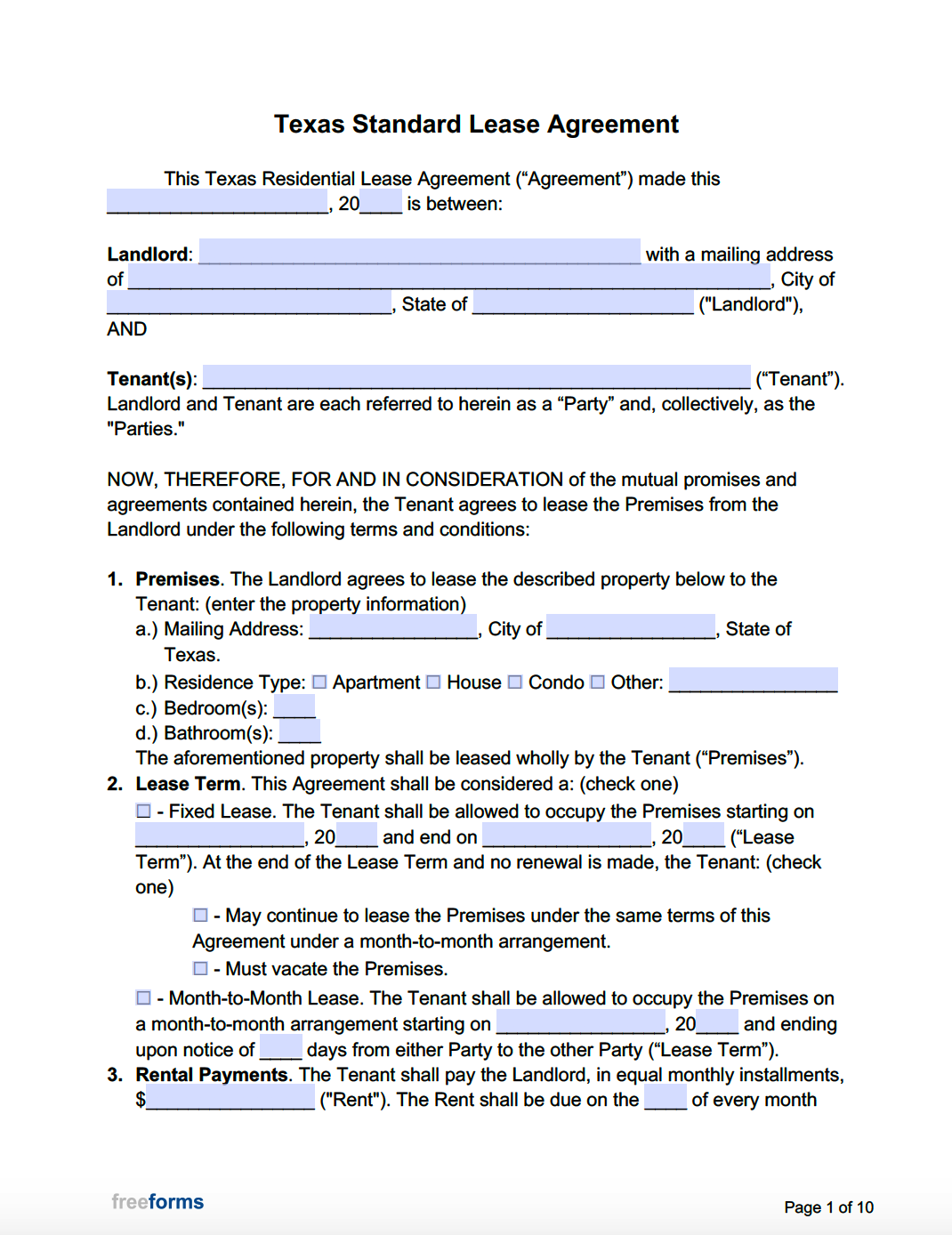 Printable Texas Lease Agreement Printable Lease Agreement