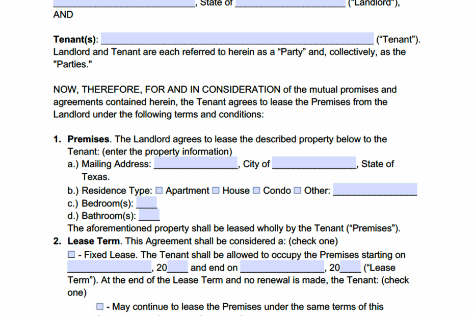 Printable Texas Lease Agreement Printable Lease Agreement