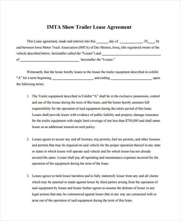 Printable Truck Lease Agreement Printable Lease Agreement