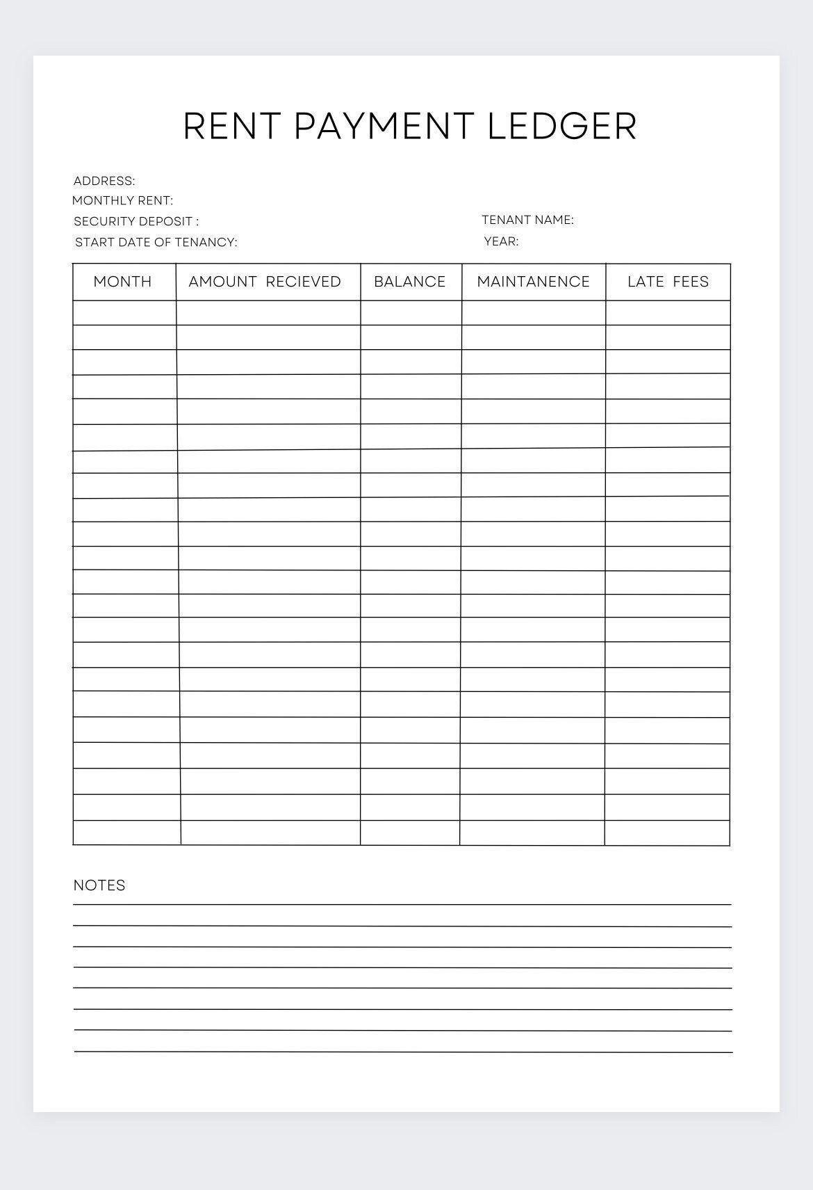 Rent Payment Ledger rent Payment Tracker rental Payment Log rental 